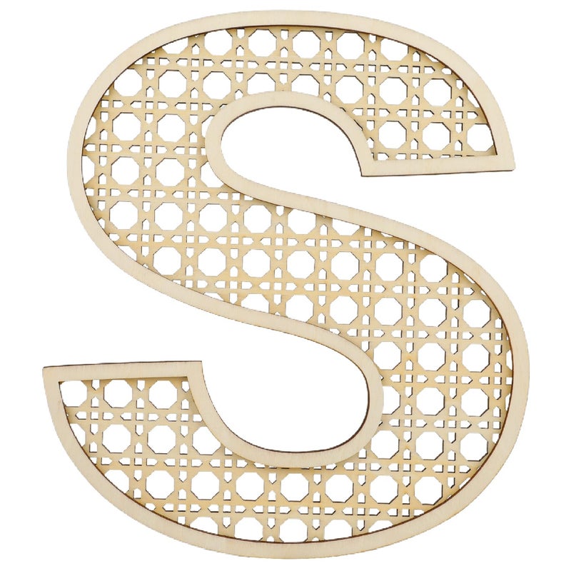 Ethanberg Wooden Rattan Letter S, Boho Nursery Decor Rattan Wood Baby Letters for Baby Shower Wedding Bedroom, 8 Inch Large Rustic Alphabet Letters Home Decoration for Wall Decor Crafts - Image 1